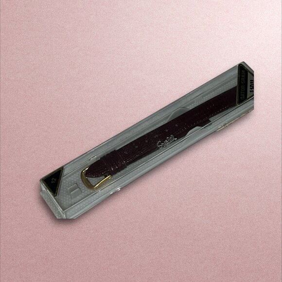 Genuine Leather Vintage Watch Band 12Mm Crocodile Grain Burgundy Strap With Gold - Picture 6 of 8